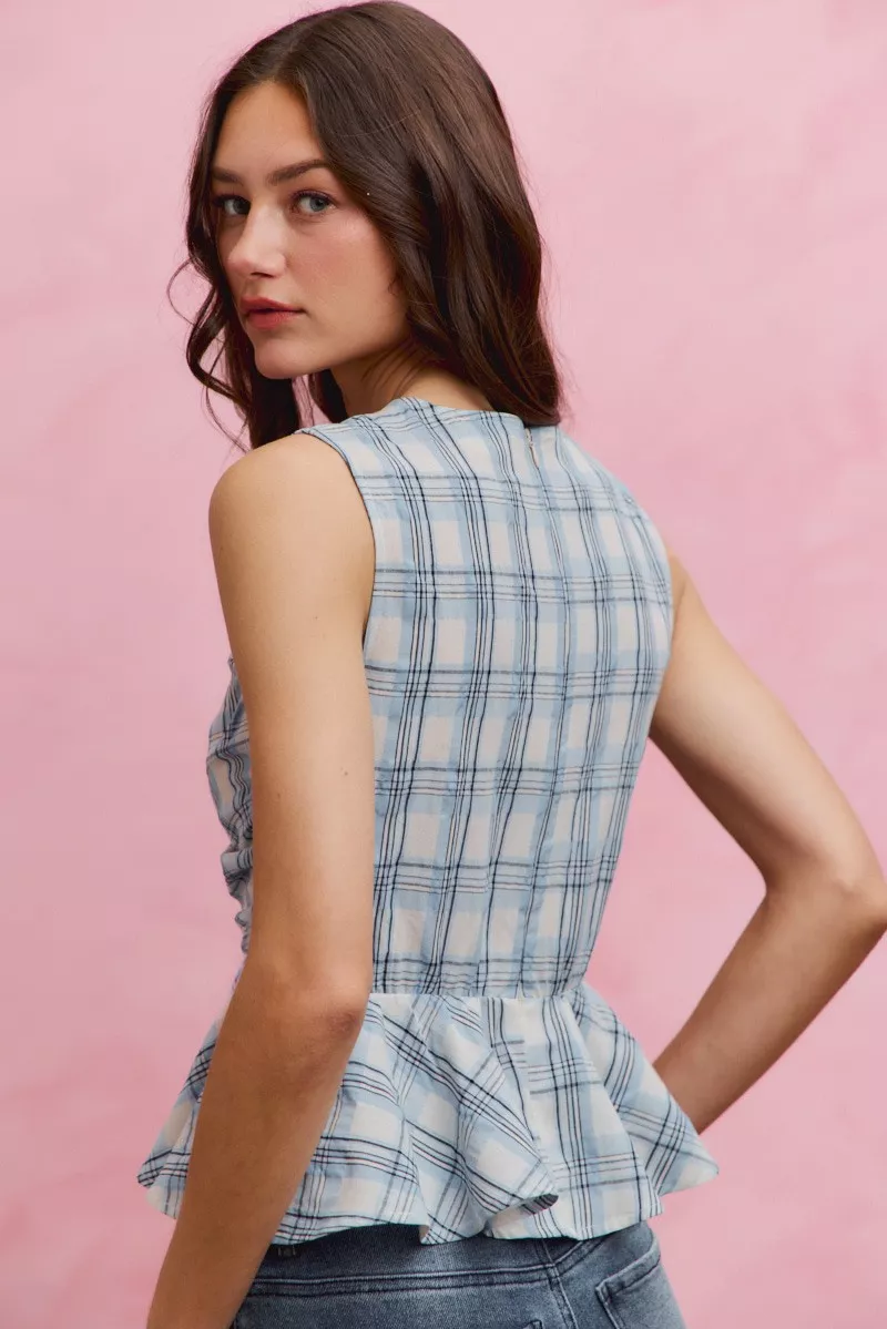 SO ME Plaid Sleeveless Ruffle Peplum Top - Image 3