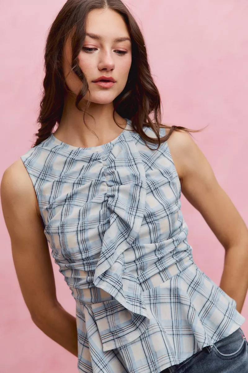 SO ME Plaid Sleeveless Ruffle Peplum Top - Image 6