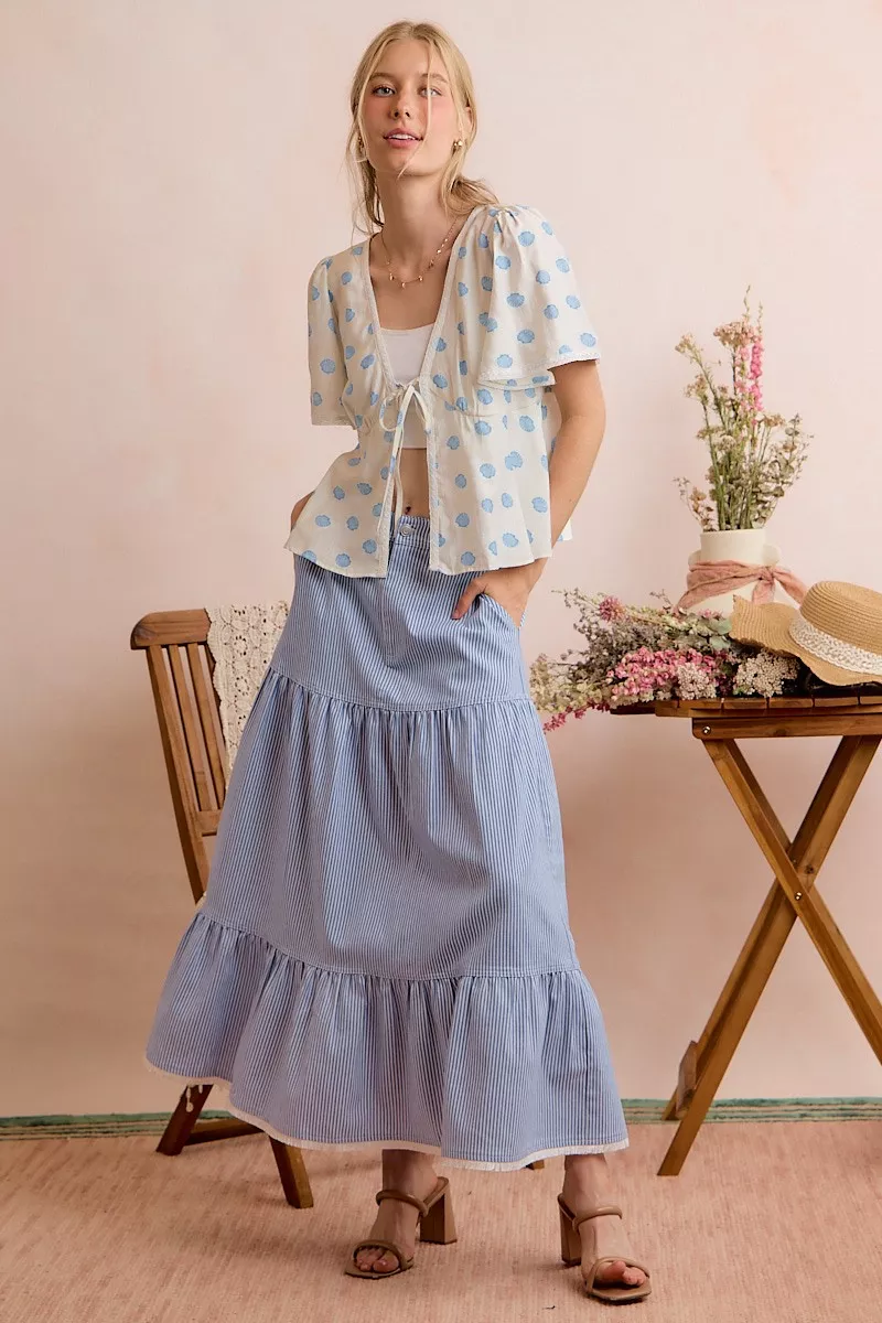 SO ME Shell Print Tie Front Flutter Sleeves Blouse Top - Image 16