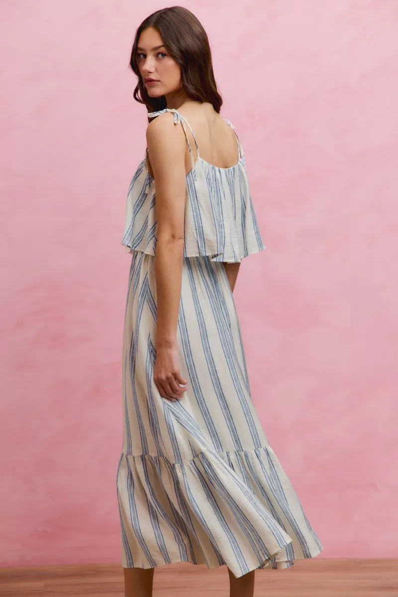 SO ME Stripe Tiered Shoulder Tie Midi Lined Dress - Image 2