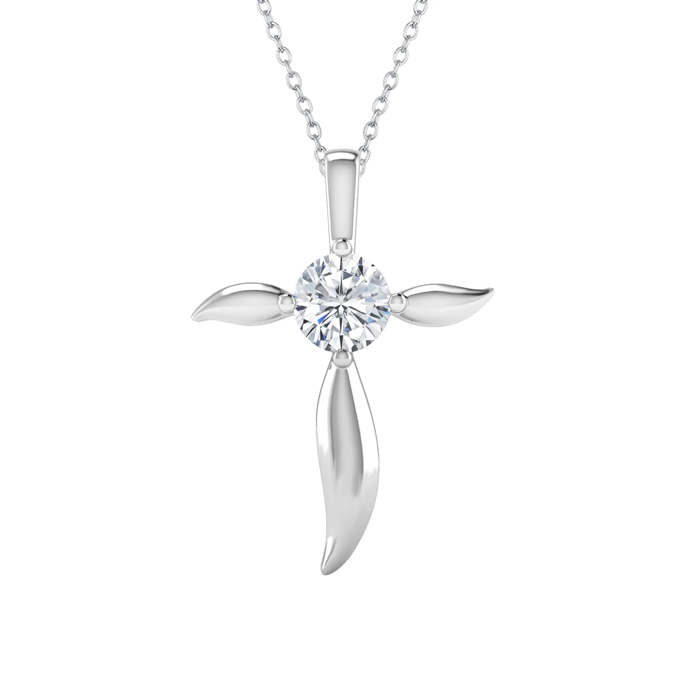 Sterling Silver Moissanite Solitaire Cross Pendant with 18" Chain
