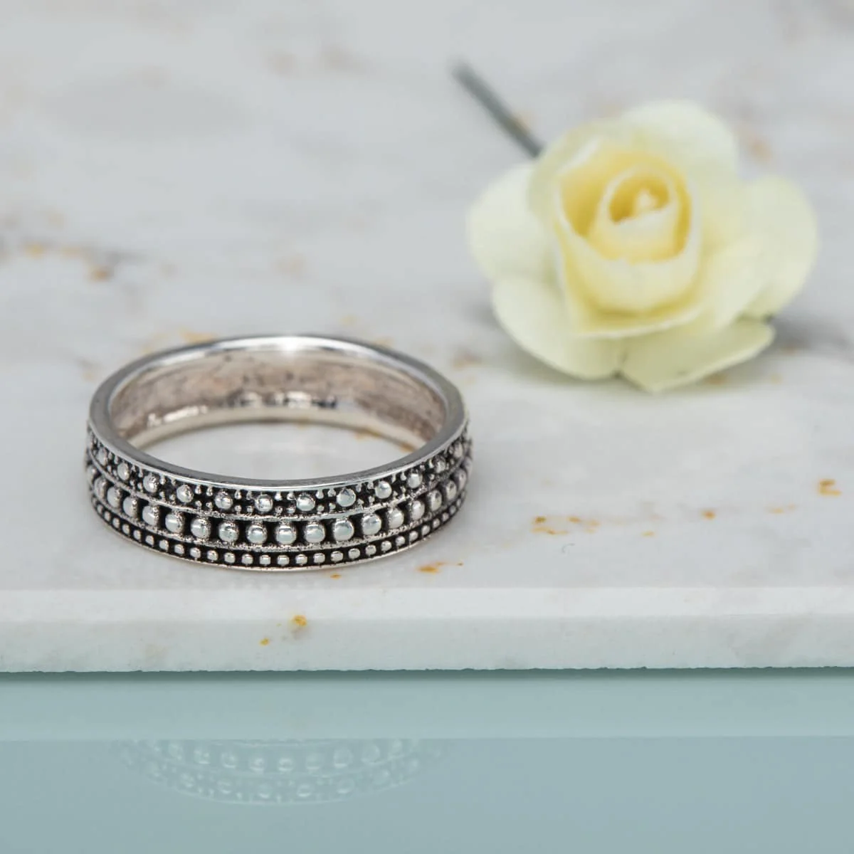 Sterling Silver Oxidized Triangle-Layer Circle Ring - Image 2