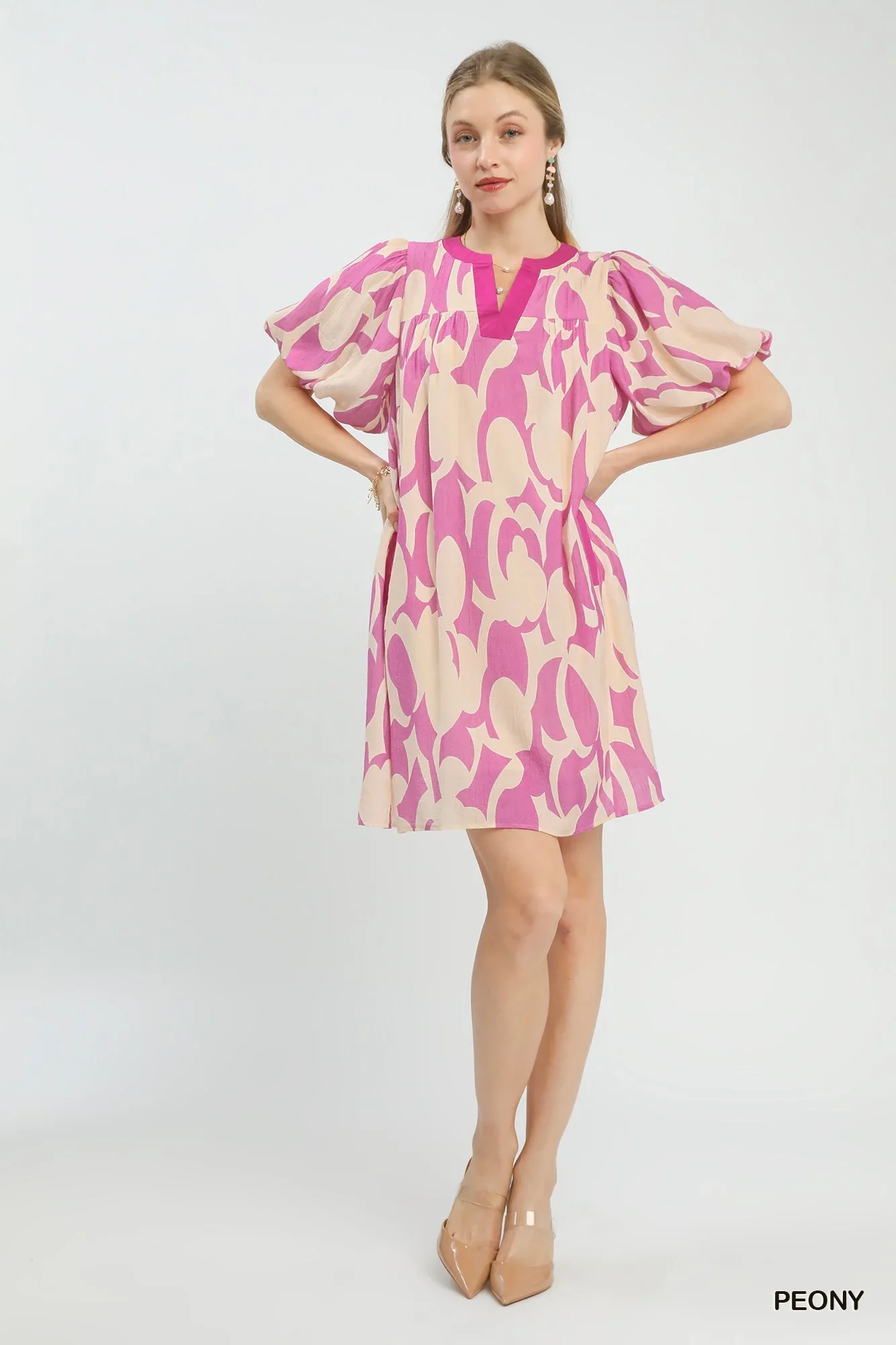 Umgee Abstract Print Puff Sleeve Shift Dress - Image 6