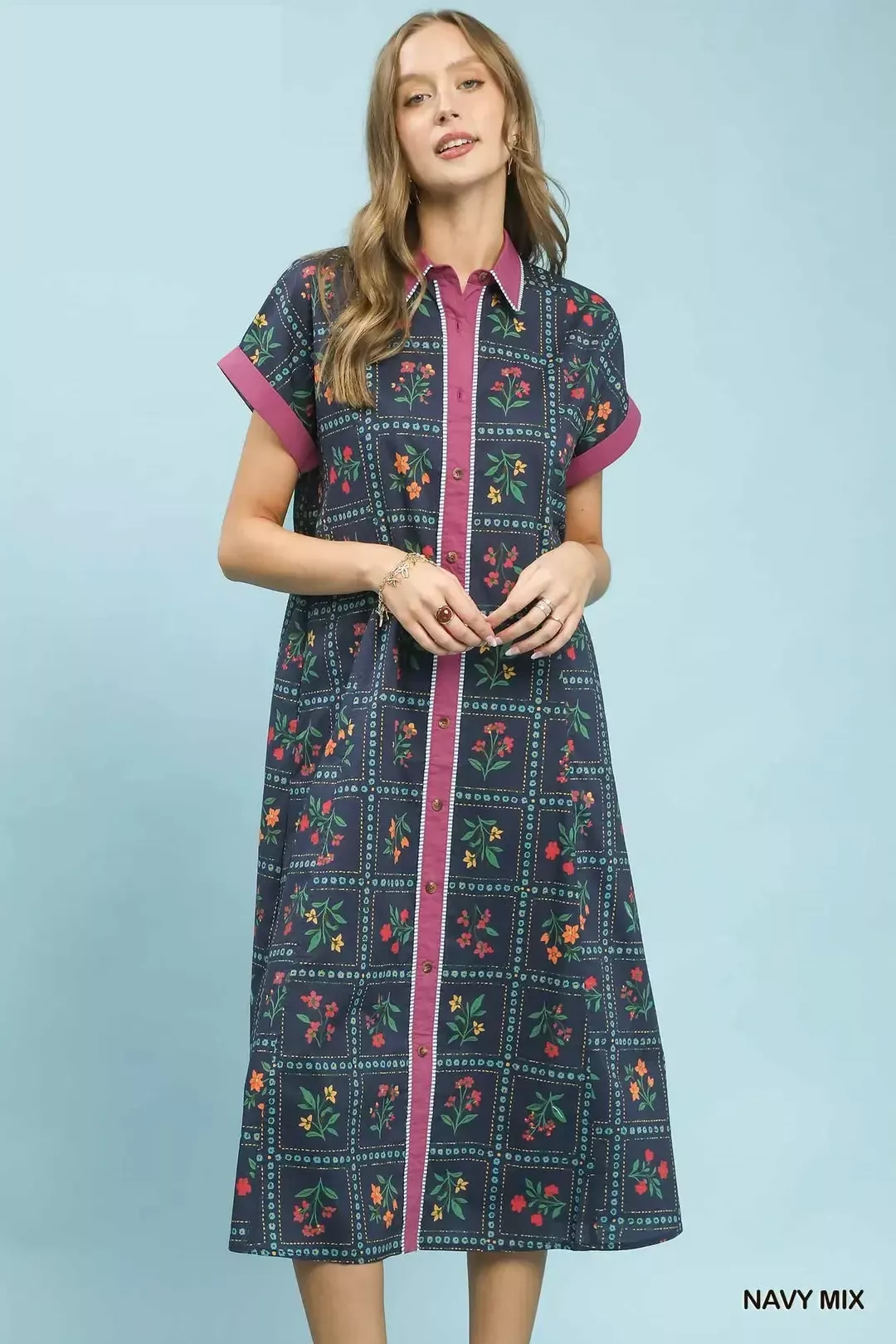 Umgee Mix Floral Button-Front Midi Dress - Image 2
