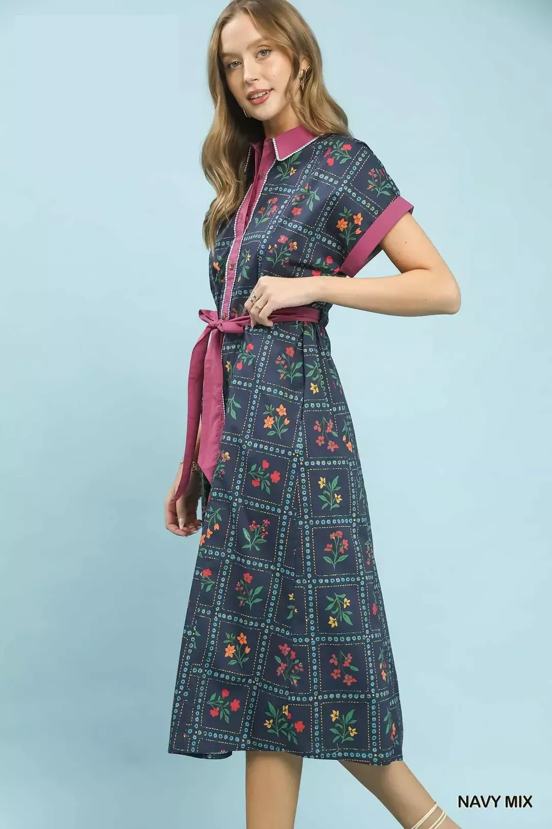 Umgee Mix Floral Button-Front Midi Dress - Image 3