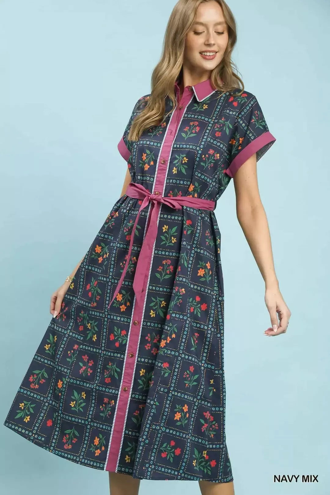 Umgee Mix Floral Button-Front Midi Dress - Image 4