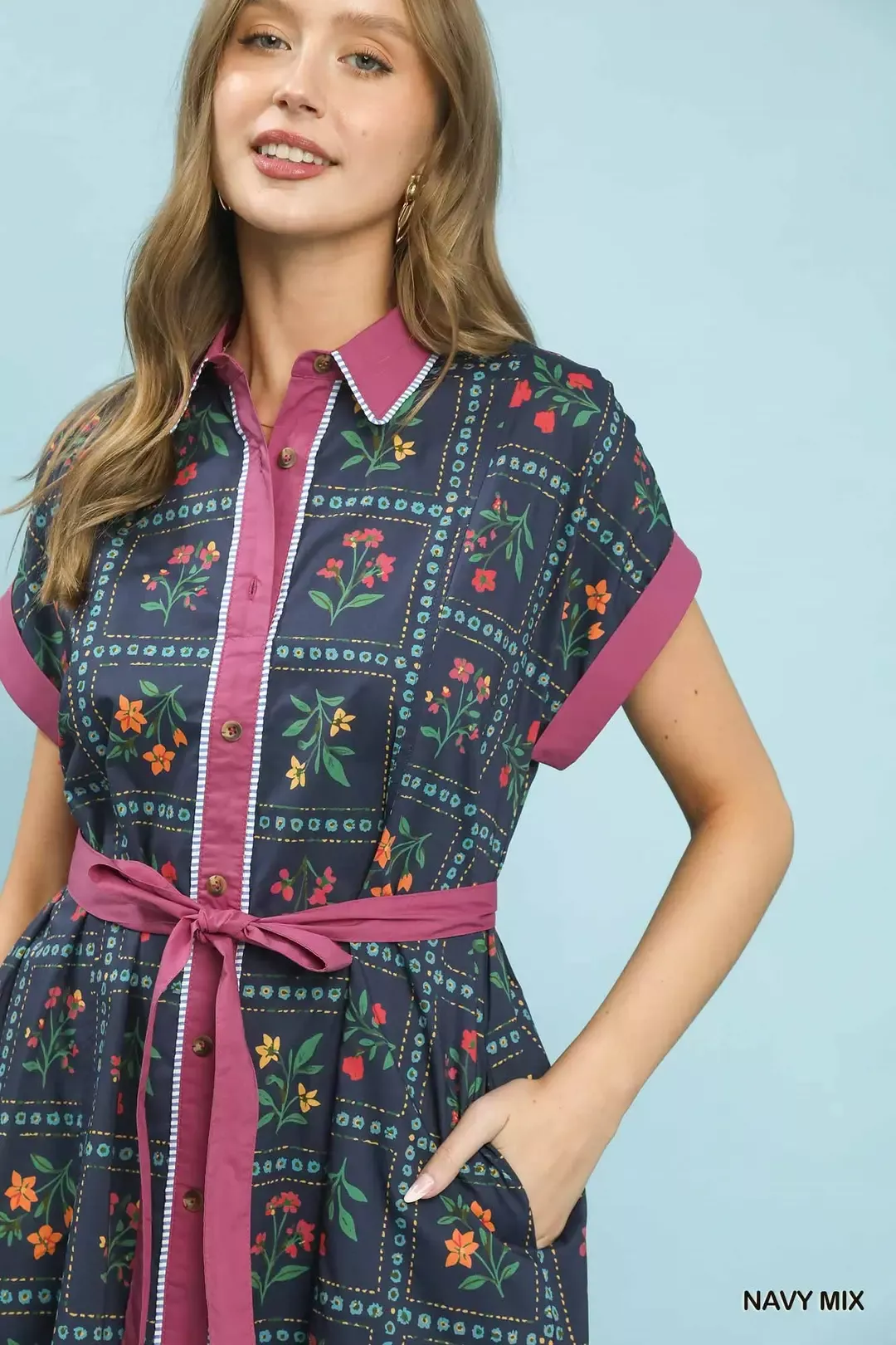 Umgee Mix Floral Button-Front Midi Dress - Image 7