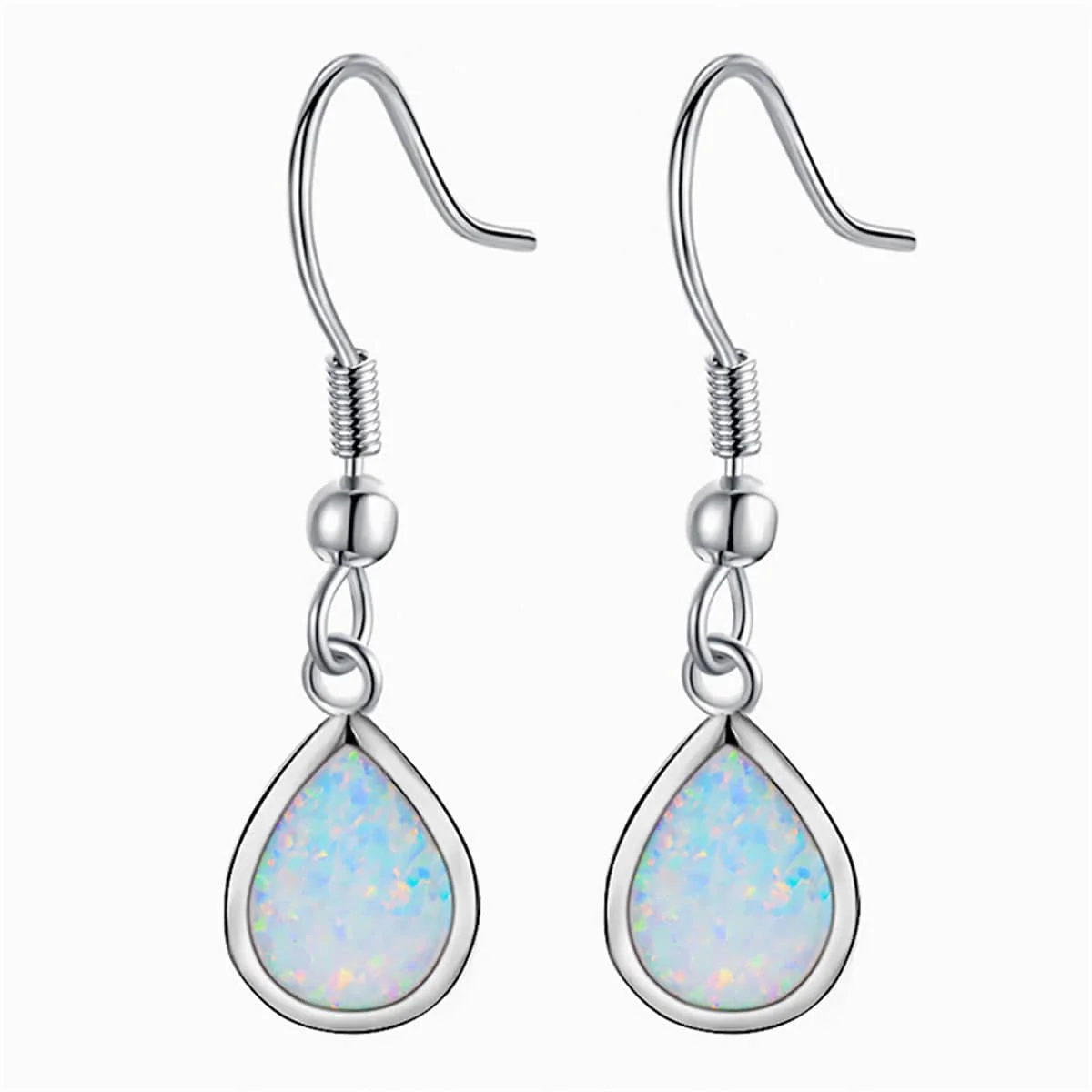 White Opal & Silvertone Teardrop Earrings - Image 6