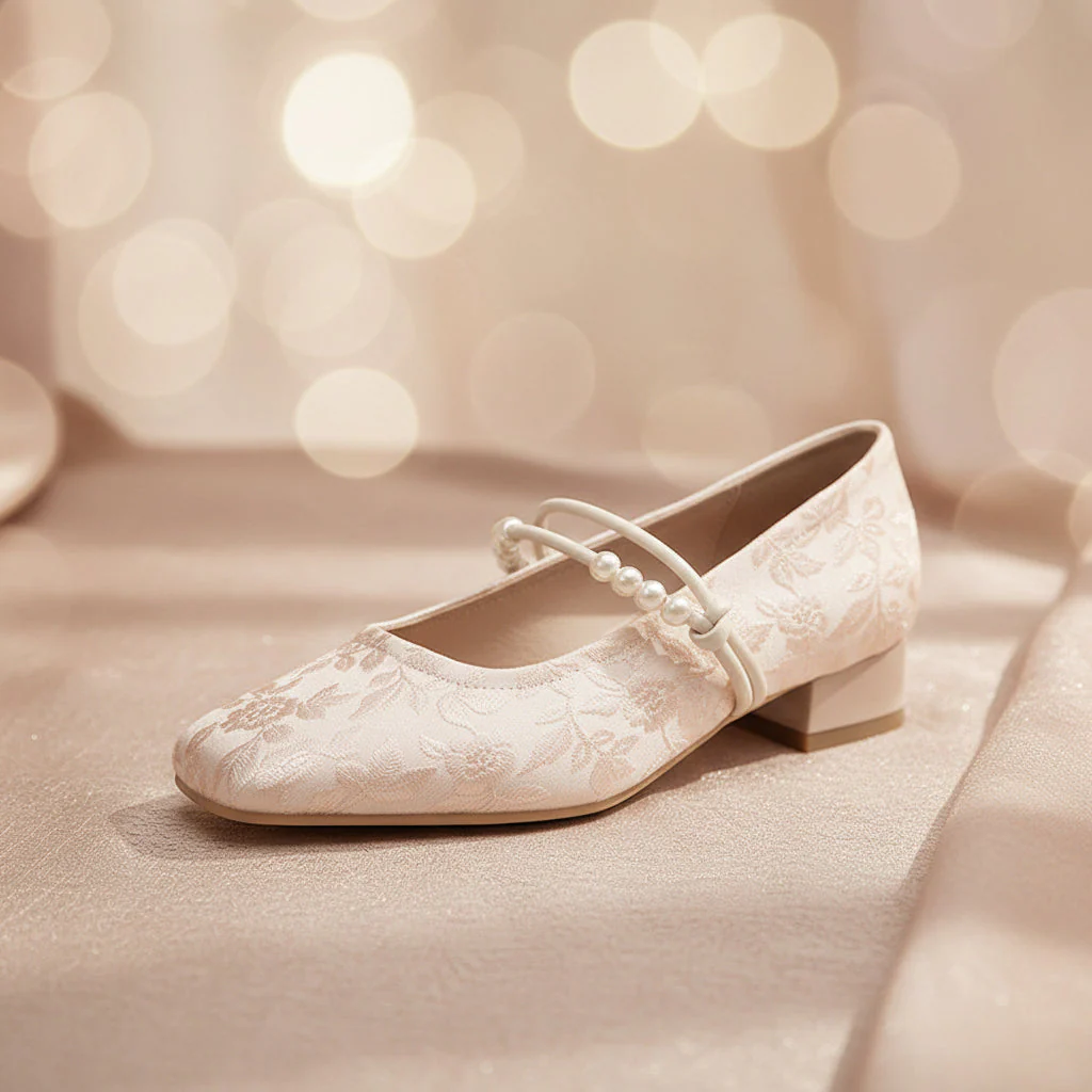 Women's Chinese-Style Satin Square-Toe Slip-On Flats – Beaded Buckle Low-Heel Shoes - Image 4