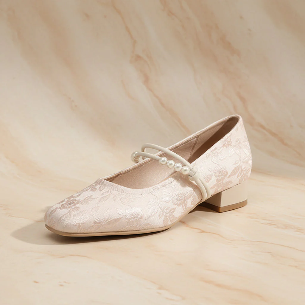 Women's Chinese-Style Satin Square-Toe Slip-On Flats – Beaded Buckle Low-Heel Shoes - Image 8