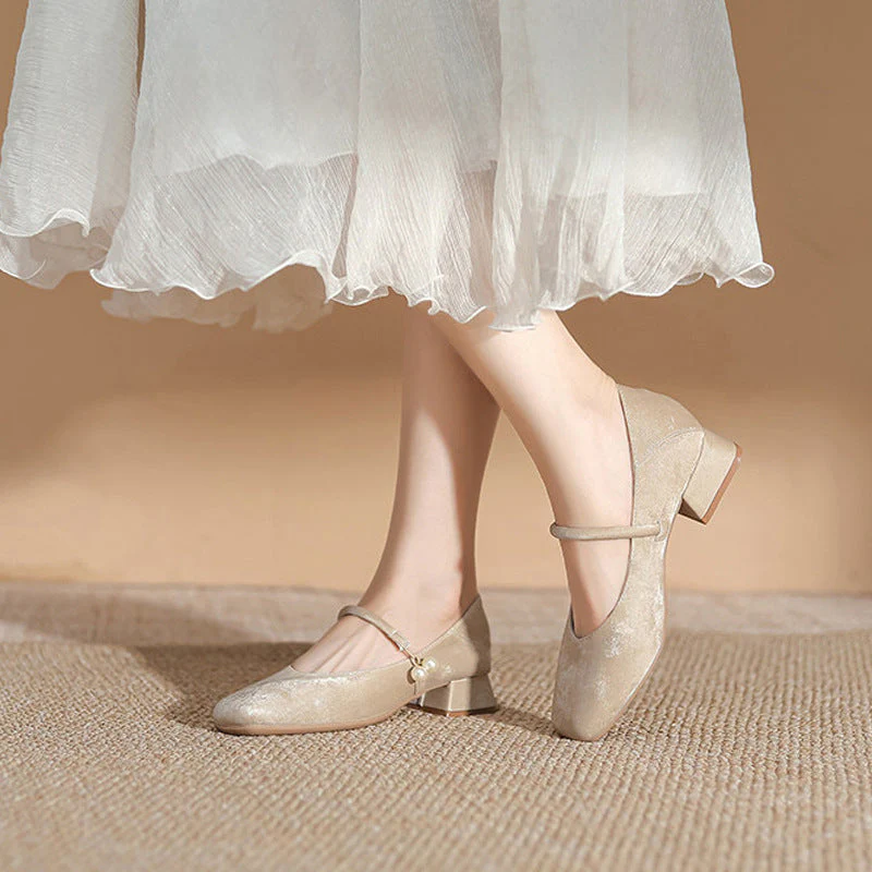 Women's Chinese-Style Square-Toe Mary Jane Flats – Microfiber Chunky-Heel Casual Shoes - Image 3