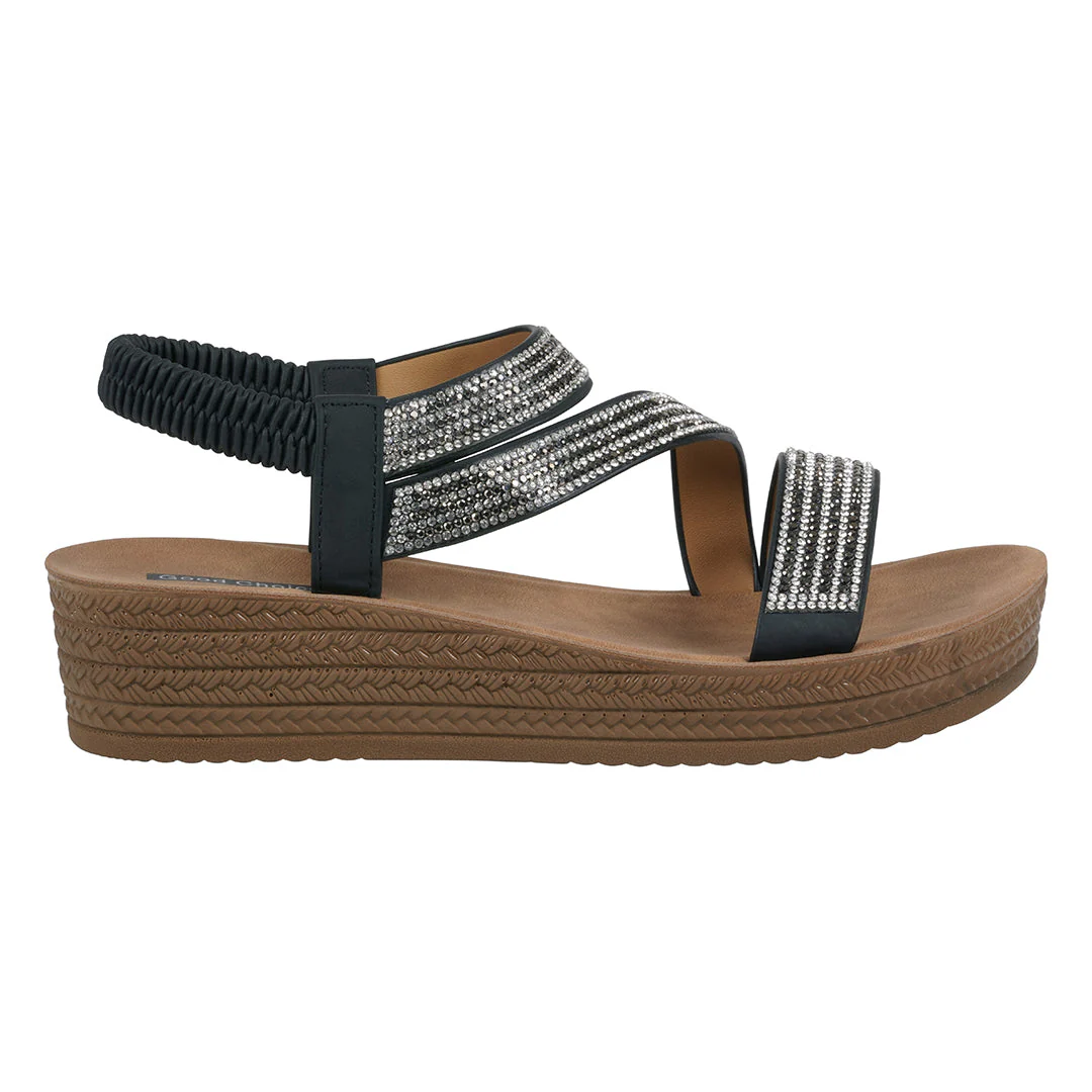 Women's Ruby Black Embellished Cross Strap Wedge Sandals - Image 2