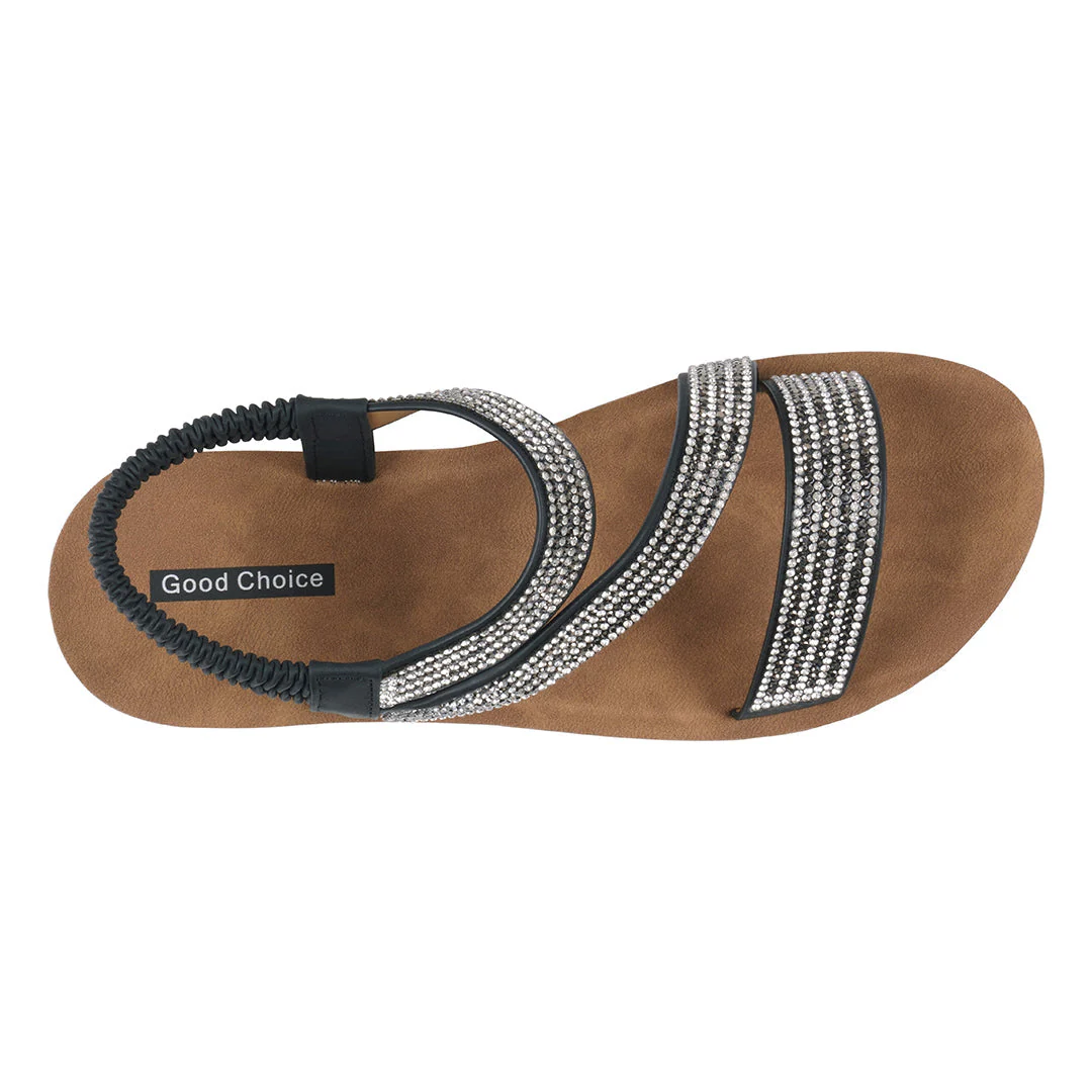 Women's Ruby Black Embellished Cross Strap Wedge Sandals - Image 3