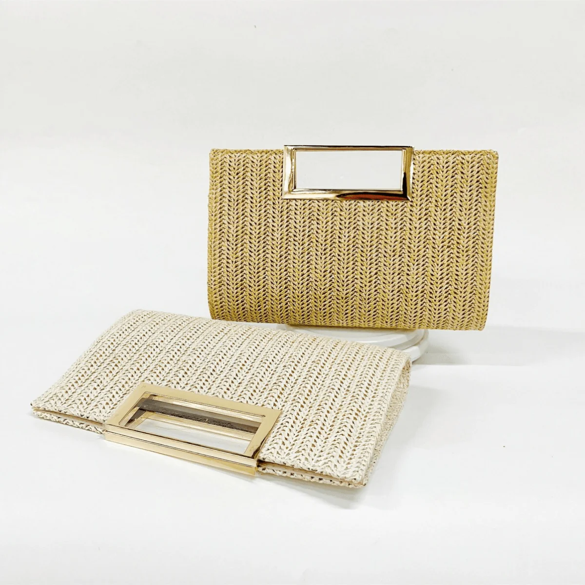 Woven Straw Clutch Bag with Metal Handle - Image 18